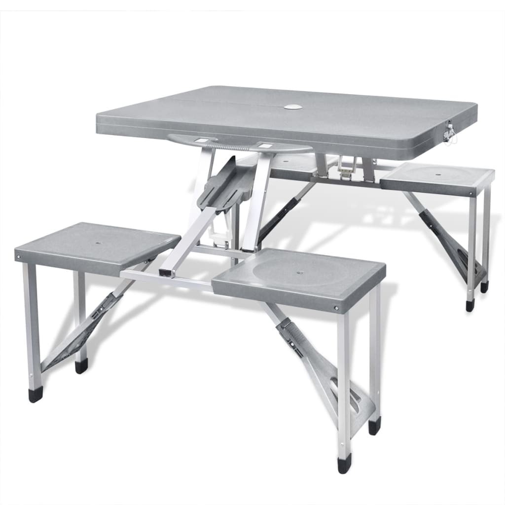 Ensemble Table de Camping avec 4 Chaises Pliantes GRIS