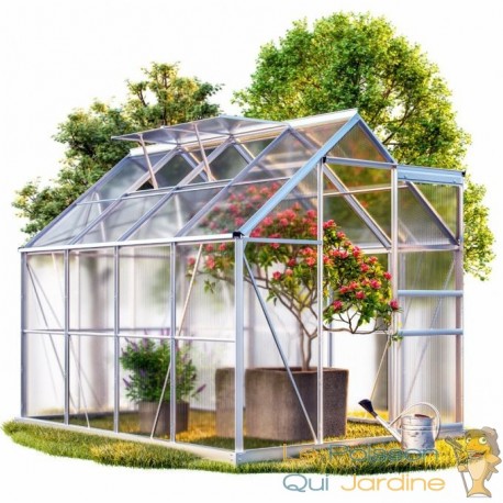 Serre de jardin Aluminium 250 x 190 x 195cm + Fondations avec 2 lucarnes