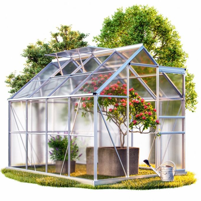 Serre de jardin Aluminium 250 x 190 x 195cm + Fondations avec 2 lucarnes