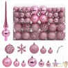 111 Boules de Noël Couleur Rose + étoiles + flèche pour sapin de Noël