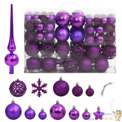 111 Boules de Noël Couleur Violet + étoiles + flèche pour sapin de Noël