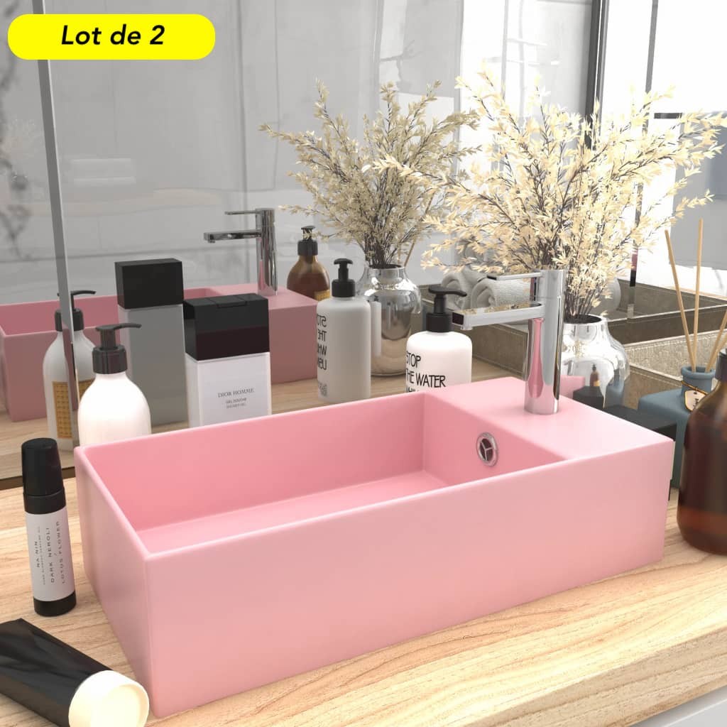 Lot de 2 Lavabos de Salle de Bain Chic & Moderne Rose. SANS Mitigeur