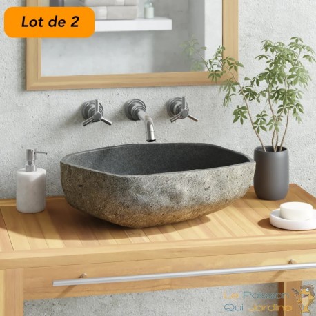 Lot de 2 Lavabos Ovales 53 cm en Pierre Naturelle : Élégance pour Votre Salle de Bains