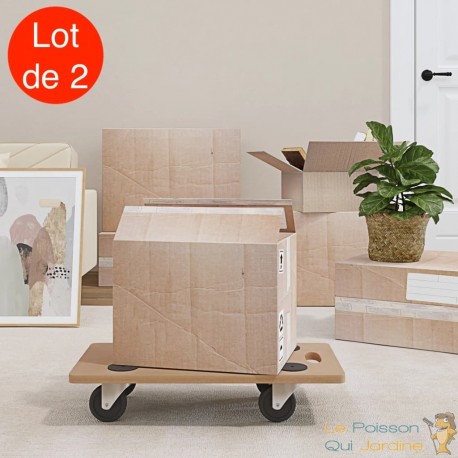 2 Chariots Manutention sur roulettes, Longueur 57,5 cm Charge Bois clair De 250 kg Avec Roulettes