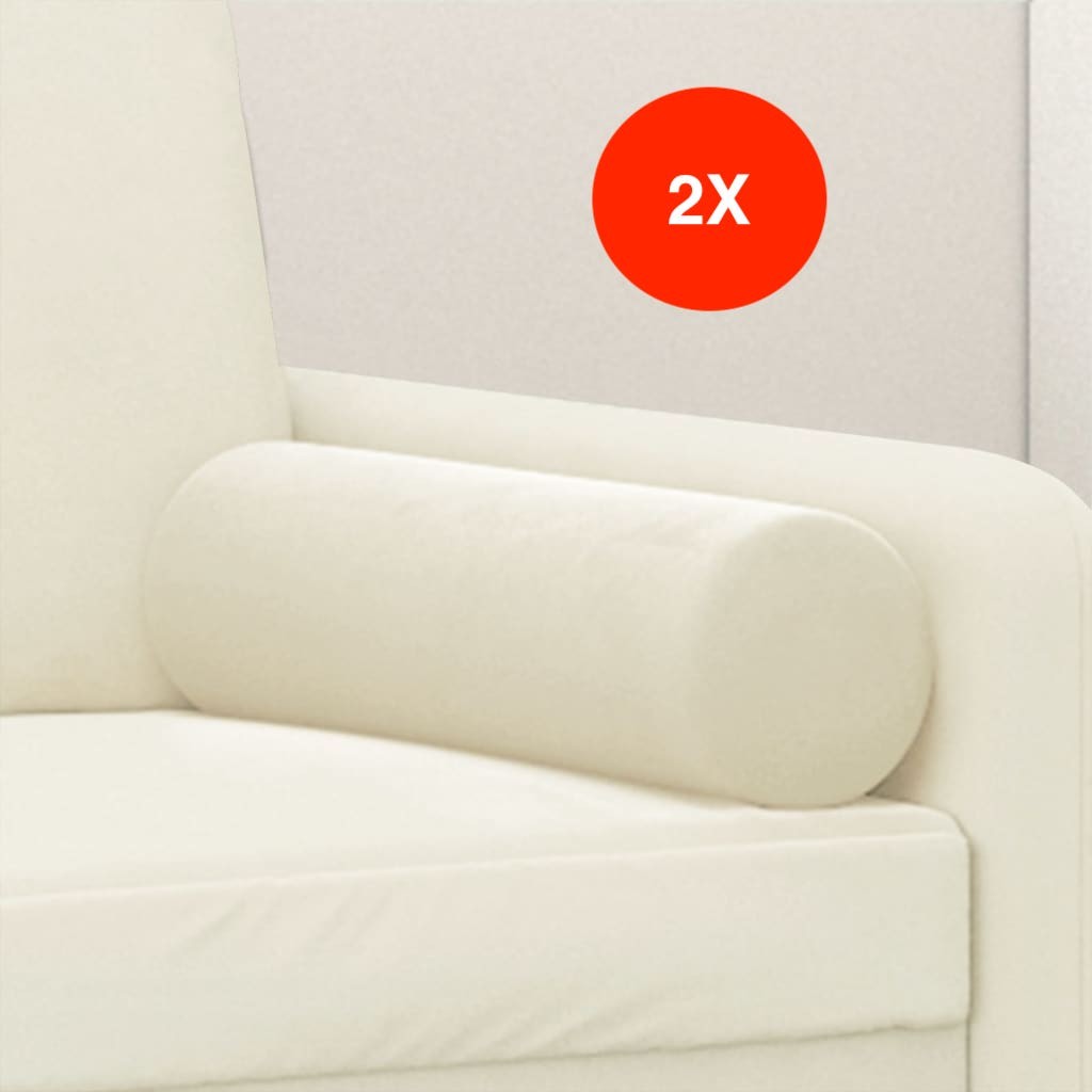 2 Coussins décoratifs : Crème Ø15x50 cm En Velours. Idéal Salon, Sofa et Canapé