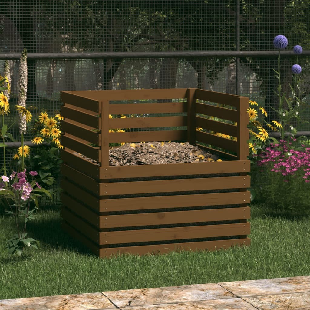 Composteur De 500 Litres Brun Foncé Pour Jardin. En Bois de pin. Bois Massif