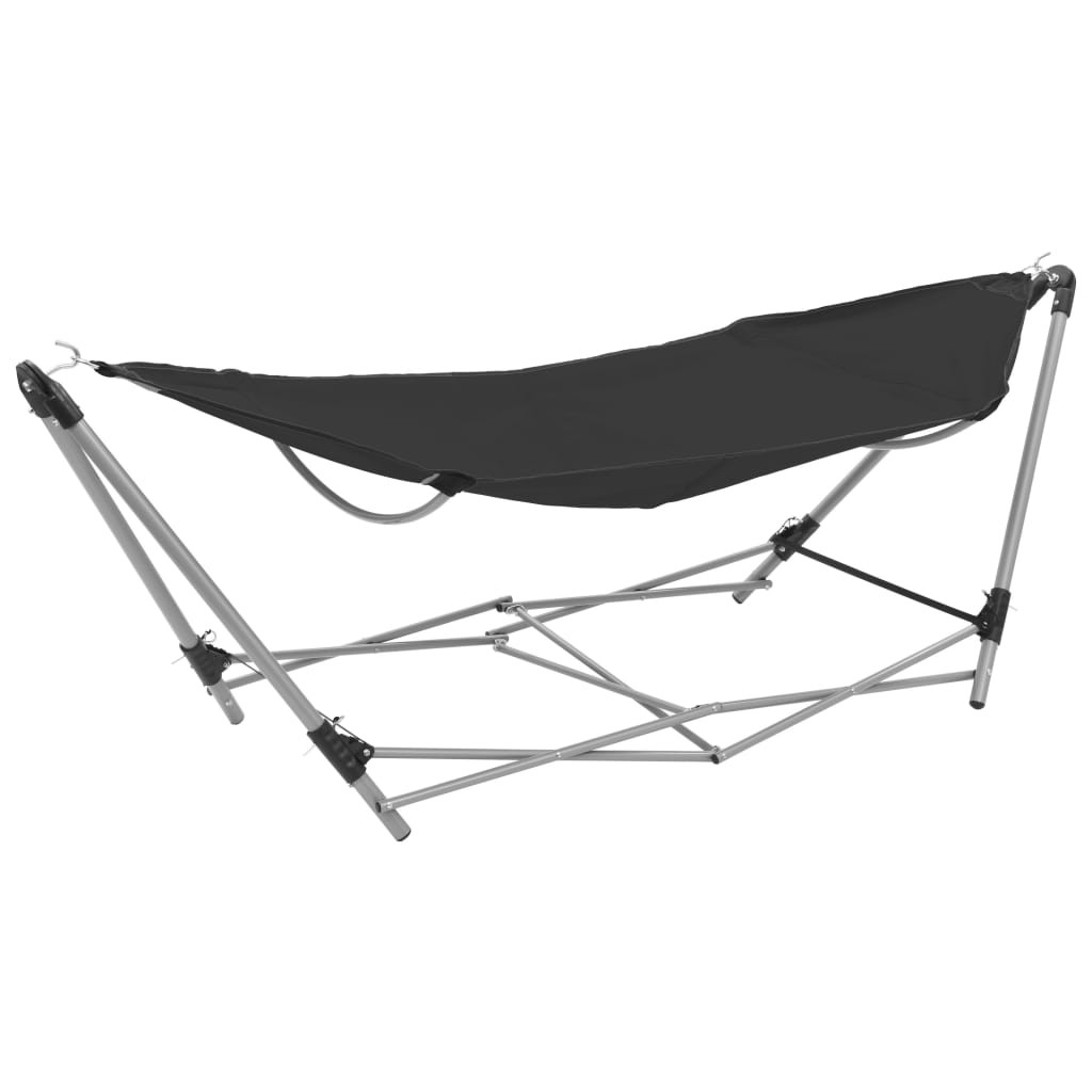 Hamac Pliable Noir 241 cm. Avec support. Pour de longues siestes au jardin ou dans la véranda