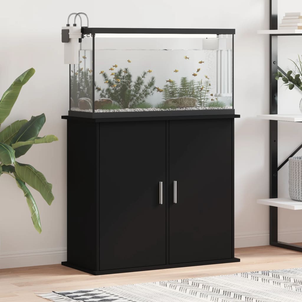 Meuble Noir Pour aquariums de 80 X 30 cm. 2 Portes Support solide et stable pour aquariums