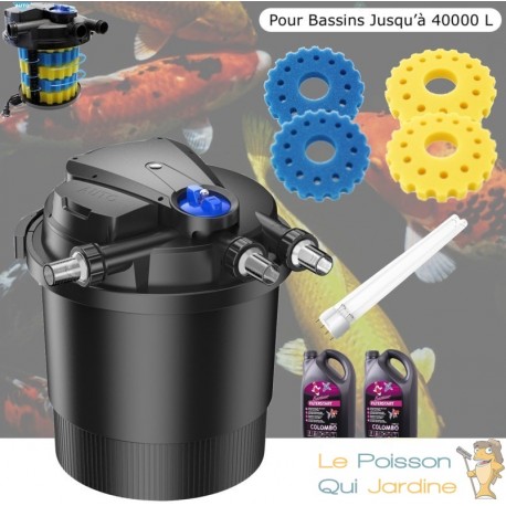 Filtre bassin de jardin sous pression UV 36W max 40000 litres. Avec ampopule UV, bactéries et mousses de filtration supplémentai