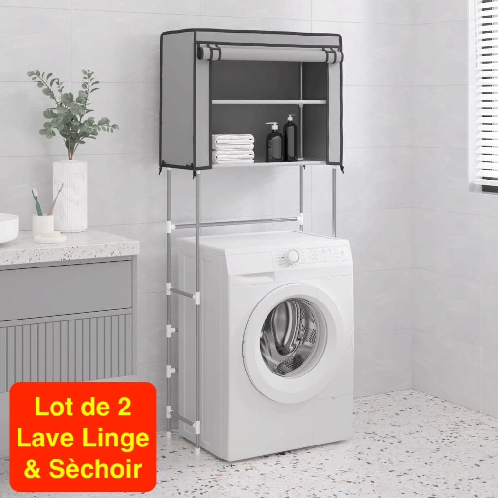 Lot de 2 Étagères de rangement à placer au dessus du lave linge et Sèchoir Gris