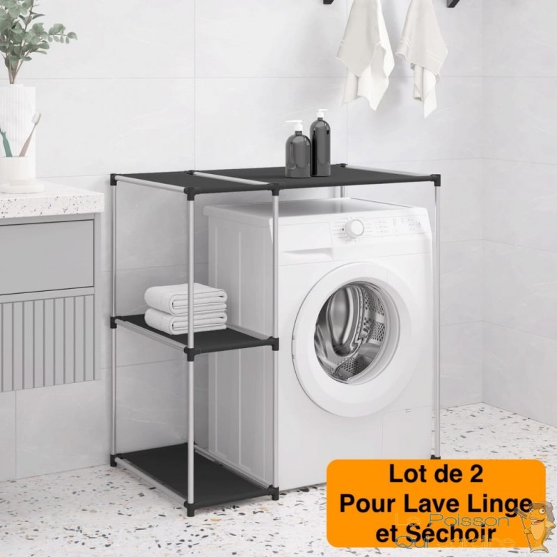 Lot de 2 Étagères de rangement à placer au dessus du lave linge et Sèchoir  Noir - Le Poisson Qui Jardine