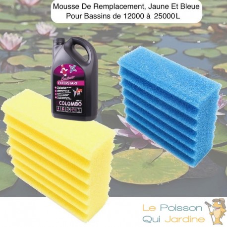 Mousse de remplacement jaune pour filtres 12000 et 25000 litres + bactéries 1000ml