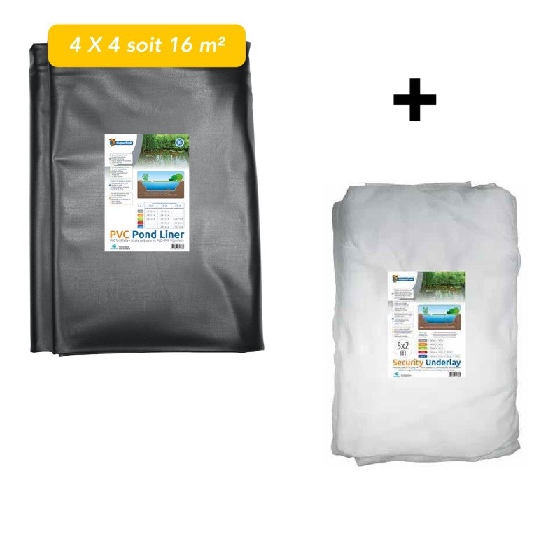 Pack Bassin de jardin : Bâche liner 16 m² 4X4m + feutre géotextile de protection