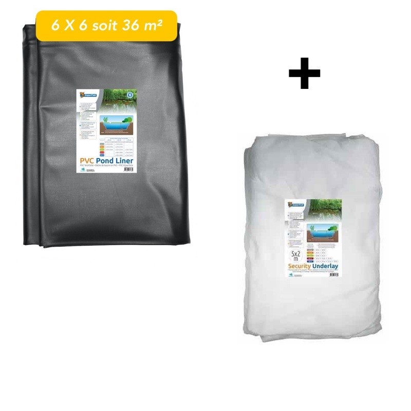 Pack Bassin de jardin : Bâche liner 36 m² 6X6m + feutre géotextile de protection