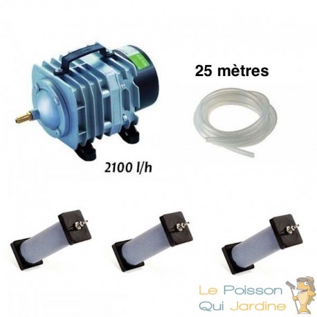 Set Aérateur Bassin De Jardin De 1000 À 4000 L. Pompe à air bassin + 3 aérateurs 22cm