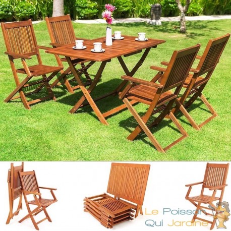 Salla à manger de jardin Bois 4 chaises et table de 120 cm