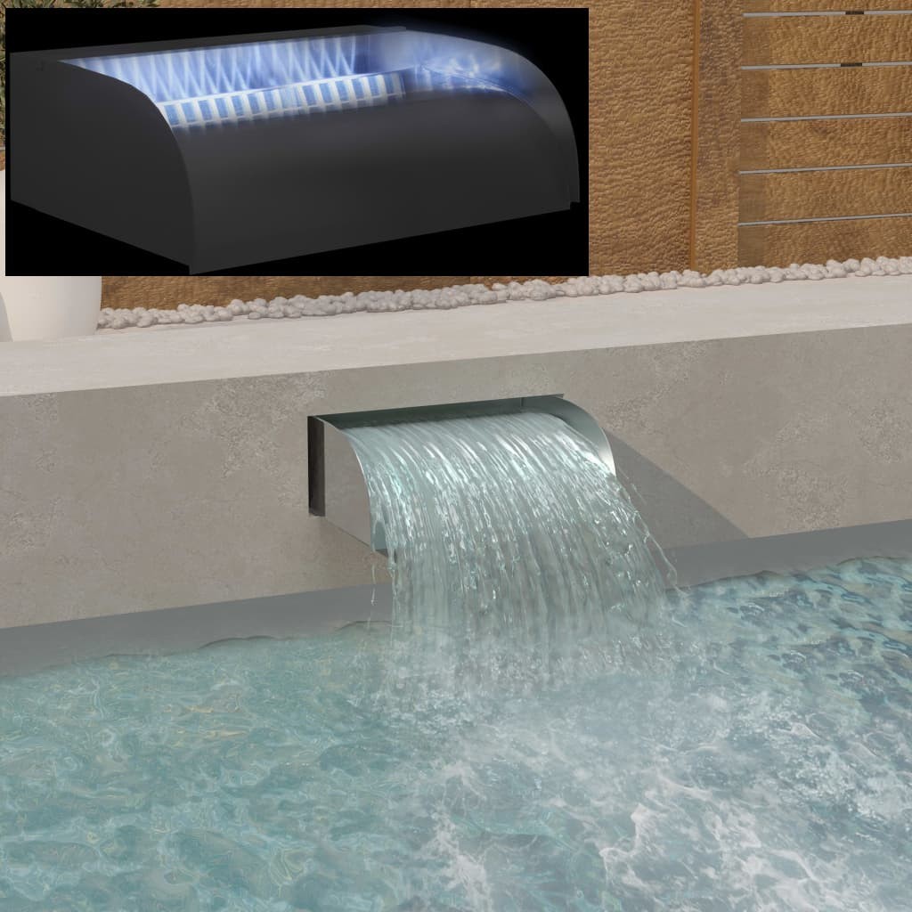 Cascade - Fontaine + LED Inox Bassin De Jardin & Piscine 45 x 34 x 14 cm