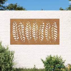 Plaque Tableau Décoration Murale Jardin 105 cm de long: Grandes feuilles. En Corten