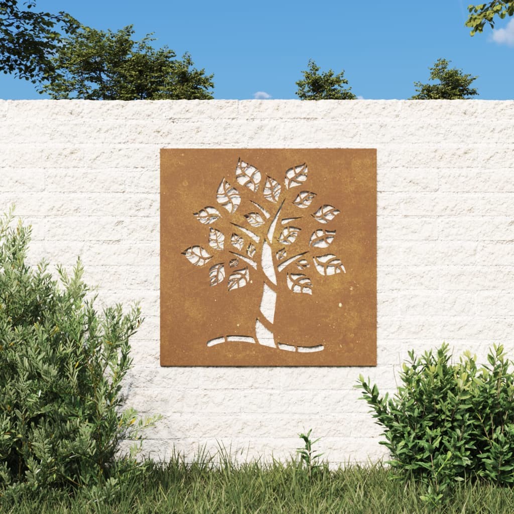 Plaque Tableau Décoration Murale Jardin 55 cm de long: Arbre 2 En Corten