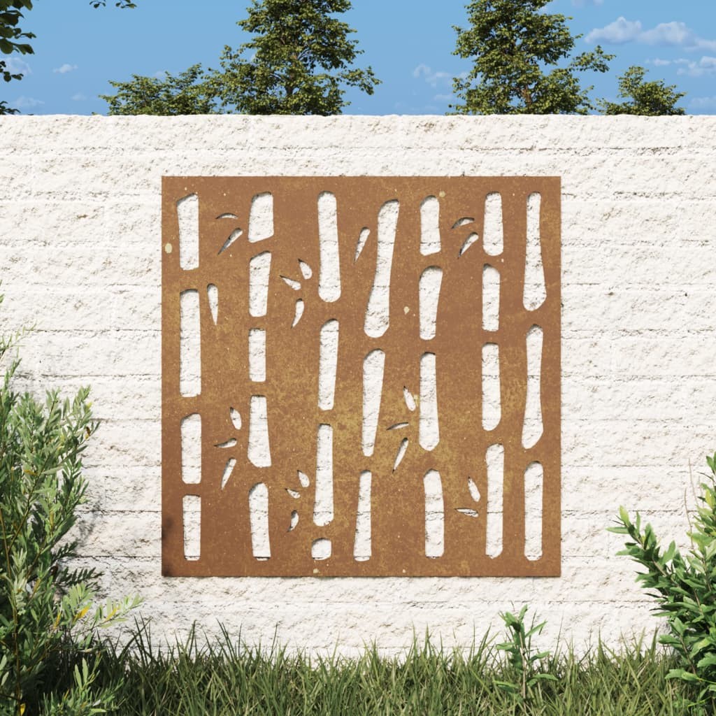 Plaque Tableau Décoration Murale Jardin 55 cm de long: Bambou En Corten