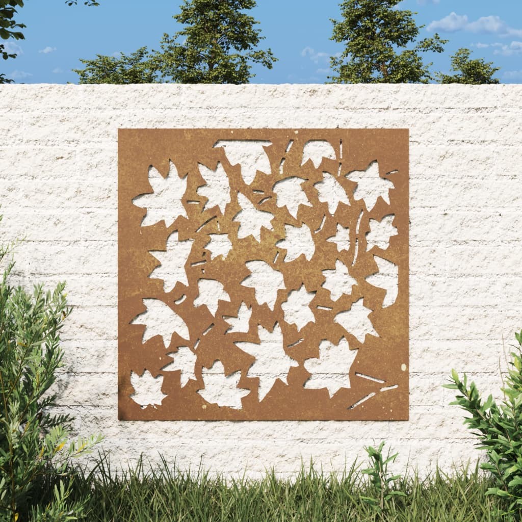 Plaque Tableau Décoration Murale Jardin 55 cm de long: Feuilles d'érable En Corten