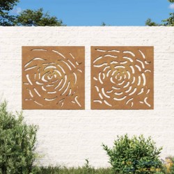 Plaque Tableau Décoration Murale Jardin Diptyque 55 cm de long : Rose En Corten