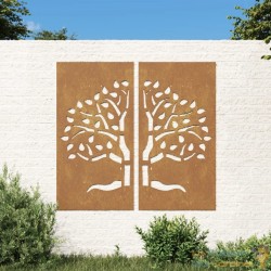 Plaque Tableau Décoration Murale Jardin Diptyque 105 cm de long : Arbre En Corten