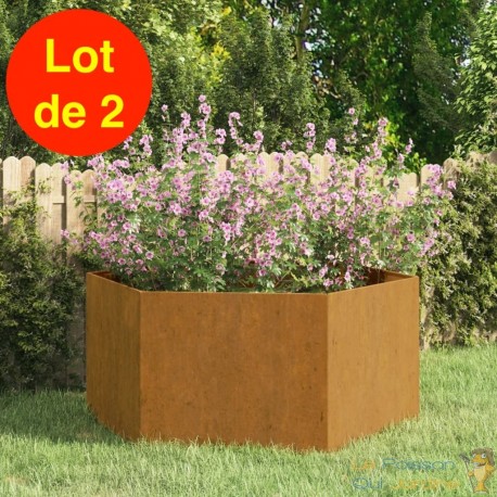 Lot de 2 Jardinières Acier Corten Hexagonale 90 X 90 X 45 cm. Aspect Rouille, Très tendance. Jardin, Patio, Balcon