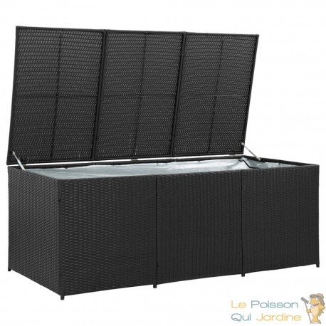 GRAND Coffre de jardin Noir Polyrotin 180 X 90 X 70. Rangement facile et discret