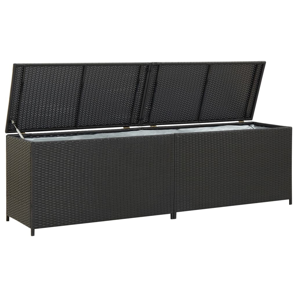 GRAND Coffre de jardin Noir Polyrotin 200 X 50 X 60 cm. Rangement facile et discret