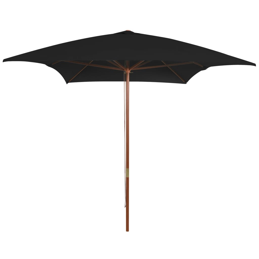 Grand Parasol Rectangle 300 X 200 X 250 cm Noir. Poteau en bois. Raffinement et Ombre Terrasse et Jardin