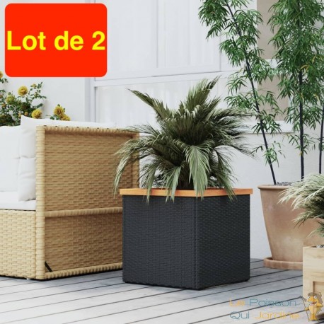 Lot de 2 Jardinières Polyrotin Noir 40 X 40 X 40 cm. Aspect Résine tressée, Très tendance. Jardin, Patio, Balcon