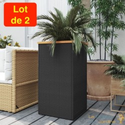 Lot de 2 Jardinières Polyrotin Noir 40 X 40 X 80 cm. Aspect Résine tressée, Très tendance. Jardin, Patio, Balcon