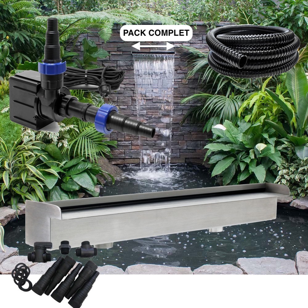 Pack Complet Cascade - Lame D'Eau 45 cm Inox , Pompe, Tuyau, Connecteurs Bassins de jardin et piscines