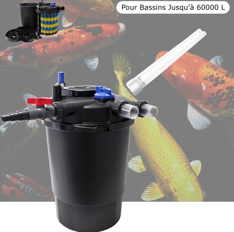 Filtre Bassins De Jardin Sous Pression UV 55W + 1 ampoule UV de rechange Jusqu'à 50000 L. Eau propre