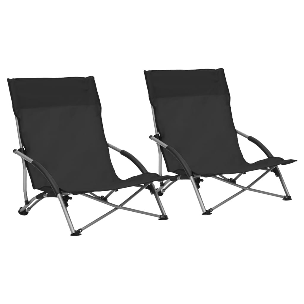 2 Chaises Pliables Basses Noires de camping ou de plage moderne et de qualité