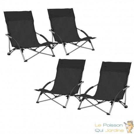 4 Chaises Pliables Basses Noires de camping ou de plage moderne et de qualité