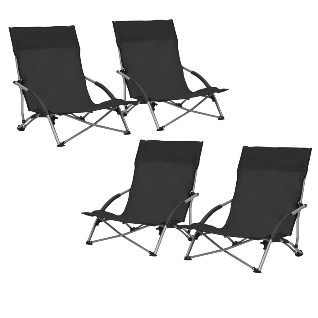 4 Chaises Pliables Basses Noires de camping ou de plage moderne et de qualité