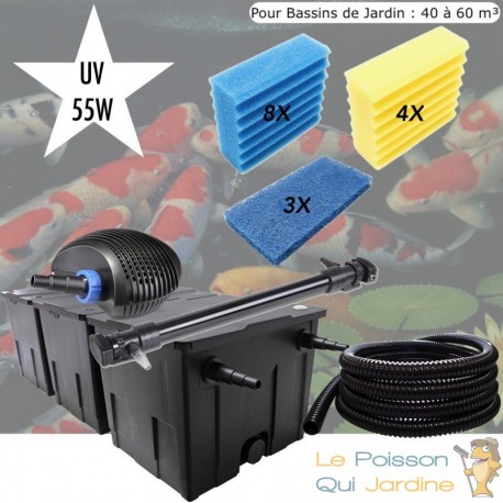 Kit de Filtration complet avec UV 55 W pour bassin de jardin : 40 à 60 m³