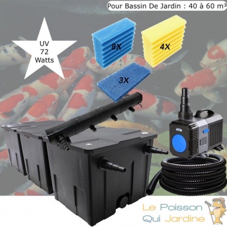 Kit de Filtration, UV 72 W, Pour Bassin De Jardin : 40 à 60 m³