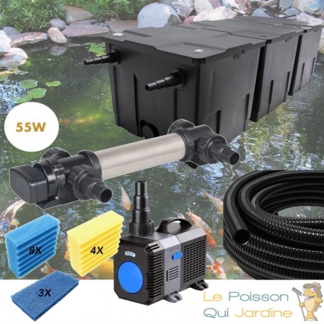 Kit de Filtration complet avec UV 55W pour bassin de jardin : 40 à 60 m³