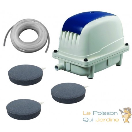 Set Aérateur Bassin Pompe à air 2100 l/h 3 diffuseurs 10 cm SILENCIEUX. Pour 4000 litres environ