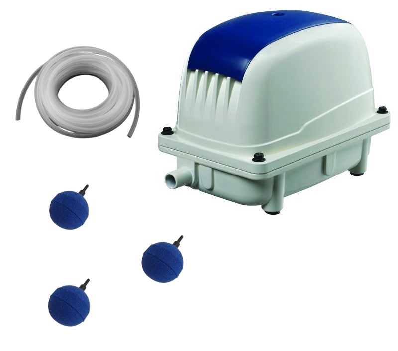 Set Aérateur Bassin Pompe à air 3600 l/h 3 boules diffuseur SILENCIEUX. Pour 7000 litres environ