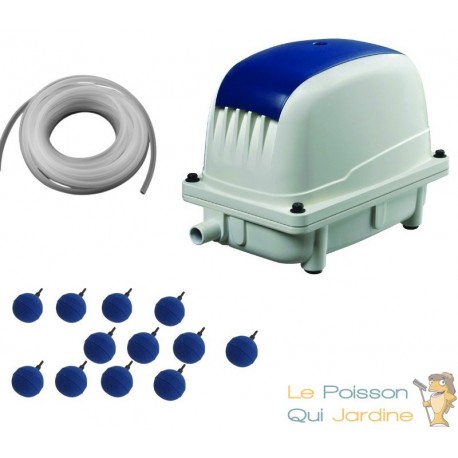 Set Aérateur Bassin Pompe à air 12000 l/h 12 diffuseurs boules 5 cm de diamètre SILENCIEUX. Pour 4000 litres environ