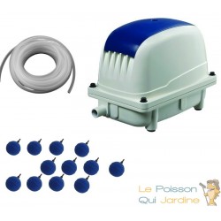 Set Aérateur Bassin Pompe à air 9000 l/h 12 diffuseurs boules 5 cm de diamètre SILENCIEUX. Pour 4000 litres environ