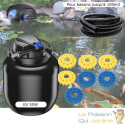 Kit Filtration Pression UV 55W, Pompe, écumeur Tuyau Pour Bassins De 100000 L