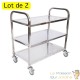 Lot de 2 Chariots inox 150kg 2 étagères desserte à roulettes pour restaurant ou cuisine collective