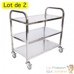 Lot de 2 Chariots inox 150kg 2 étagères desserte à roulettes pour restaurant ou cuisine collective