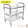 Lot de 2 Chariots inox 150kg 2 étagères desserte à roulettes pour restaurant ou cuisine collective